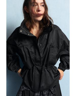 Pull&Bear High Neck Gathered Jacket - Black