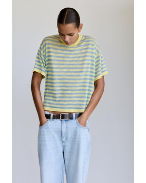Pull&Bear Striped Knit T-Shirt - Blue