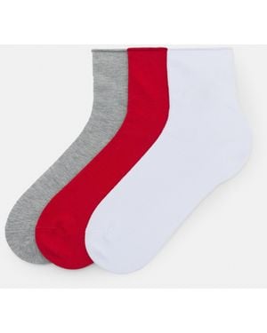 Pull&Bear Pack Of 3 Pairs Of Basic Socks - Red
