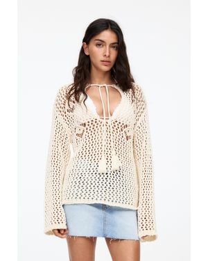 Pull&Bear Crochet Jumper With Drawstring - White