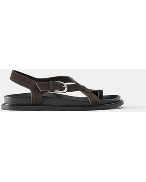 Pull&Bear Flache Ledersandalen - Weiß