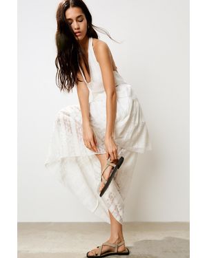 Pull&Bear Flat Leather Strap Sandals - Natural
