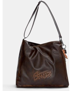 Pull&Bear Worn-Effect Stwd Mini Shopper Bag - Brown