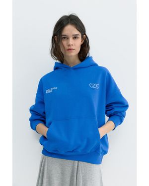 Pull&Bear Heart Print Hoodie - Blue