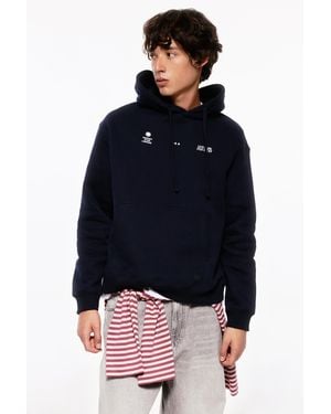 Pull&Bear Graphic Sweatshirt With Hood - Blue