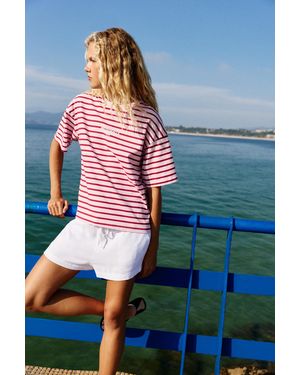 Pull&Bear Oversize Striped T-Shirt - Blue