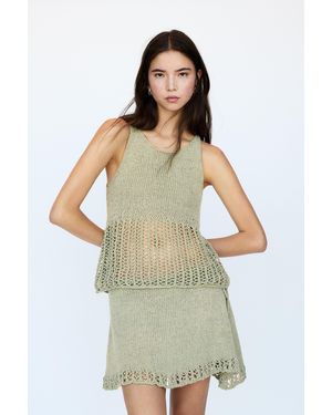 Pull&Bear Knit Top With Openwork Hem - Green
