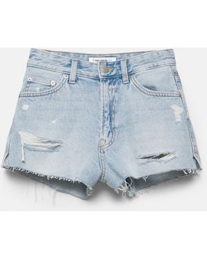 Pull&Bear Mom Fit Ripped Denim Shorts - Blue