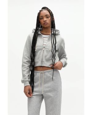 Pull&Bear Cropped Zip-Up Hoodie - Grey