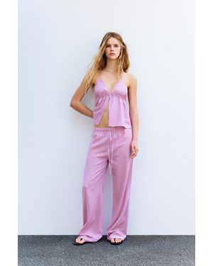 Pull&Bear Striped Pyjama-Style Trousers With Linen - White