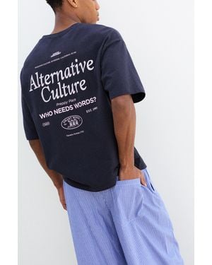Pull&Bear Relaxed Fit Preppy Place Graphic T-Shirt - Blue