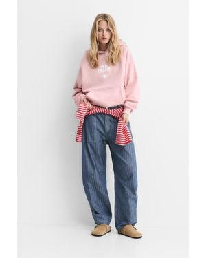 Pull&Bear Hoodie With Slogan - Blue