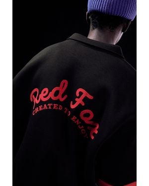 Pull&Bear Embroidered Zip Polo Sweatshirt - Black