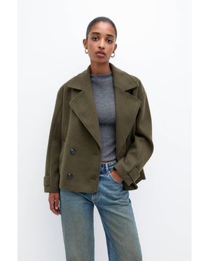 Pull&Bear Short Felt Texture Coat - Green