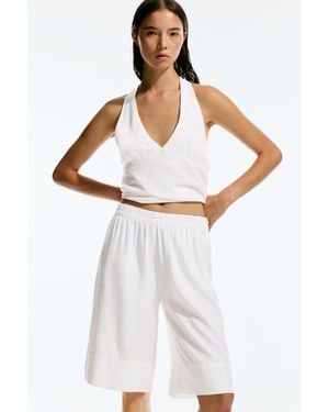 Pull&Bear Linen Bermuda Shorts - White