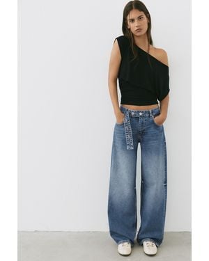 Pull&Bear Relaxed Fit Baggy Jeans With Belt - Blue