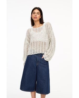 Pull&Bear Open Knit Cropped Jumper - Blue