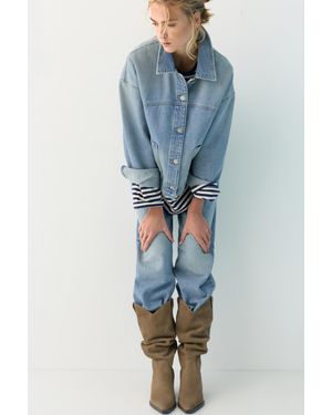 Pull&Bear Cowboy Leather Boots - Blue