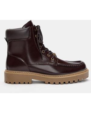 Pull&Bear Stwd Lace-Up Boots - Brown