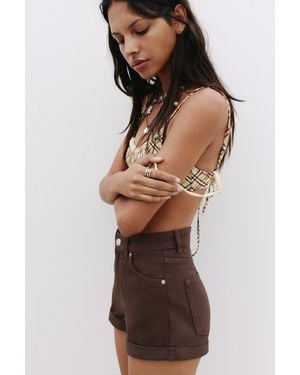 Pull&Bear Mom-Fit-Jeans-Shorts Mit Umschlag - Weiß