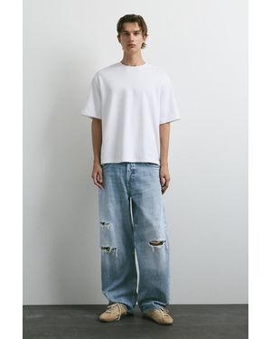 Pull&Bear Ripped Straight-Leg Jeans - Blue