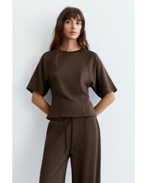 Pull&Bear Soft Touch Short Sleeve Sweatshirt - Brown