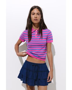 Pull&Bear Poloshirt Aus Strick Mit Streifen - Lila