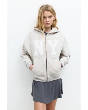Pull&Bear Graphic Zip-Up Hoodie - Grey