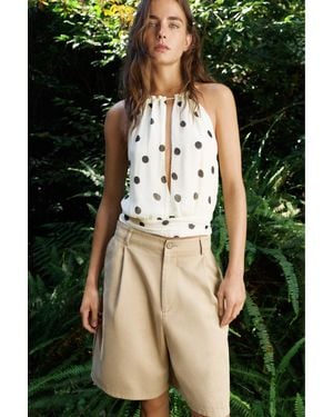 Pull&Bear Polka Dot Halter Top With Cut-Out - White