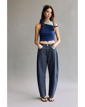 Pull&Bear Striped Balloon Jeans With Seams - Blue