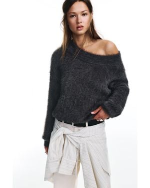 Pull&Bear Asymmetric Faux Fur Jumper - Black