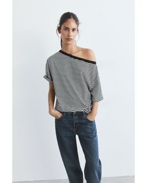 Pull&Bear Asymmetric Short Sleeve T-Shirt - Blue