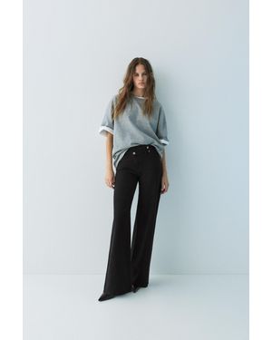 Pull&Bear Wide Leg Jeans With Crossover Waistband - Black