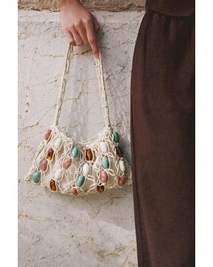 Pull&Bear Embellished Mesh Shoulder Bag - Brown