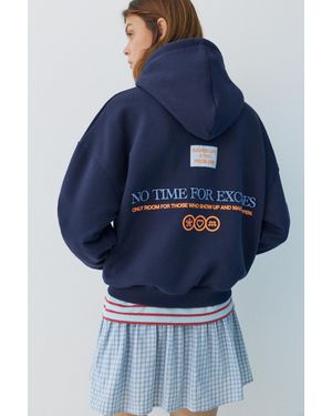 Pull&Bear Graphic Print Hoodie - Blue