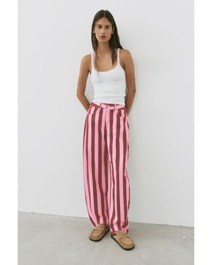 Pull&Bear Striped Barrel Jeans - Red