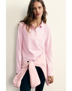 Pull&Bear Long Sleeve Polo Shirt - Pink