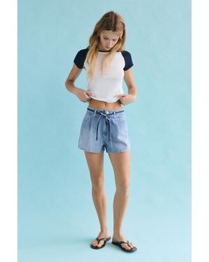 Pull&Bear Denim Shorts With Darts And Belt - Blue