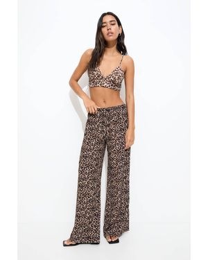 Pull&Bear Flowing Animal Print Trousers - Multicolour