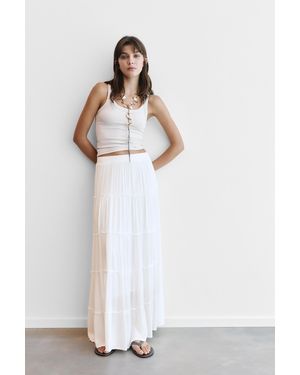 Pull&Bear Panelled Midi Skirt - White