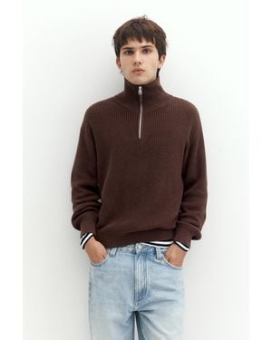 Pull&Bear Quarter-Zip Jumper - Brown