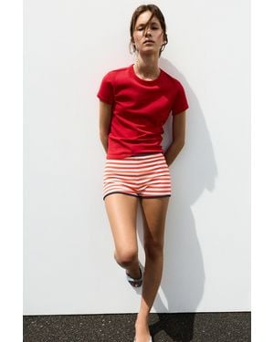 Pull&Bear Striped Ribbed Mini Shorts - Orange