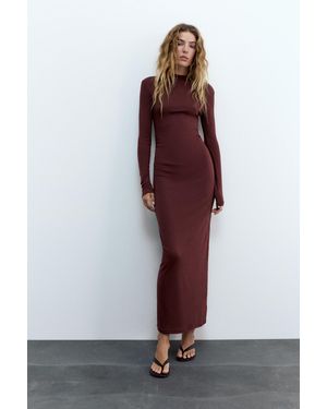 Pull&Bear Mock Neck Midi Dress - Red