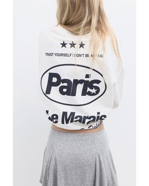 Pull&Bear Long Sleeve Graphic Print T-Shirt - Grey