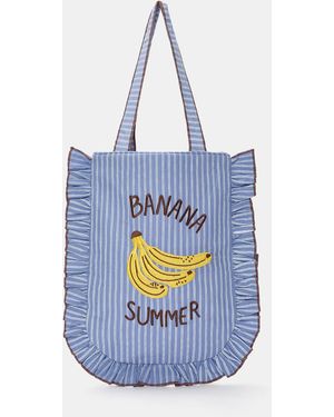 Pull&Bear Gestreifte Shoppertasche Mit Bananen - Blau