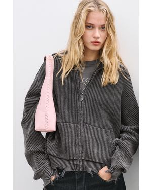 Pull&Bear Strickcardigan Mit Reißverschluss Und Destroyed-Details - Grau