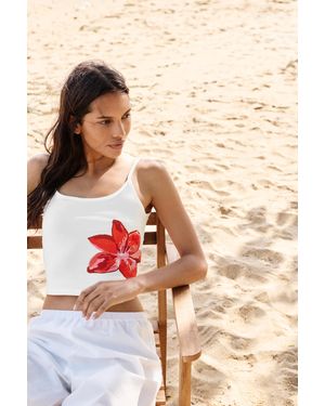 Pull&Bear Flower Graphic Strappy Top - Natural