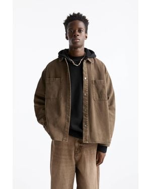 Pull&Bear Utilitarian Overshirt With Pockets - Brown