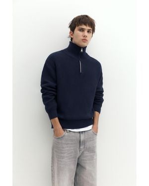 Pull&Bear Quarter-Zip Jumper - Blue