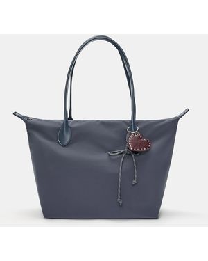 Pull&Bear Nylon Shopper Bag With Charm Detail - Blue